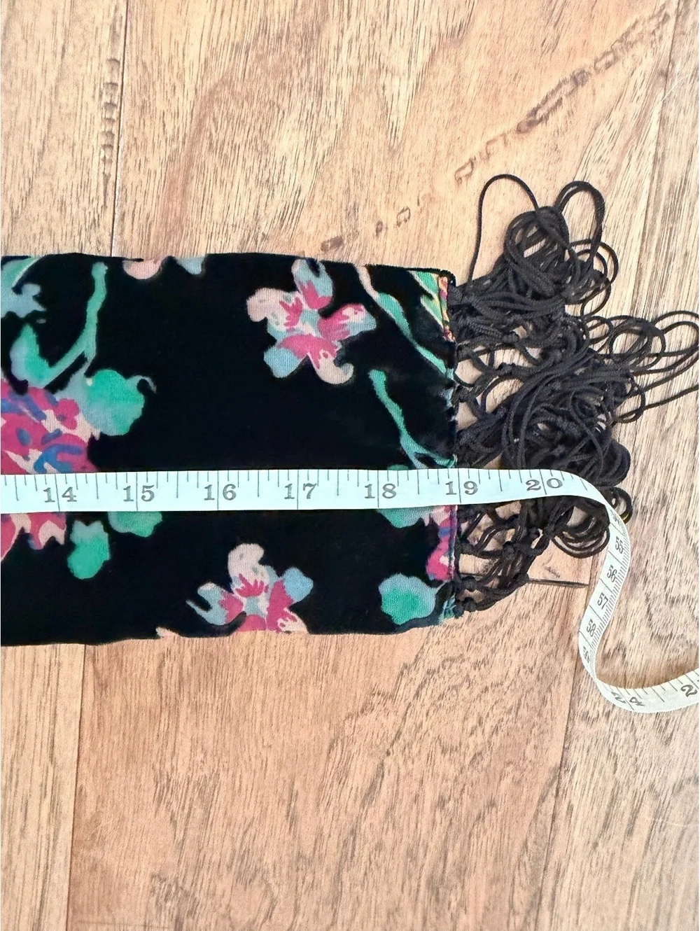 Johnny Was Black Velvet Floral Scarf with Fringe